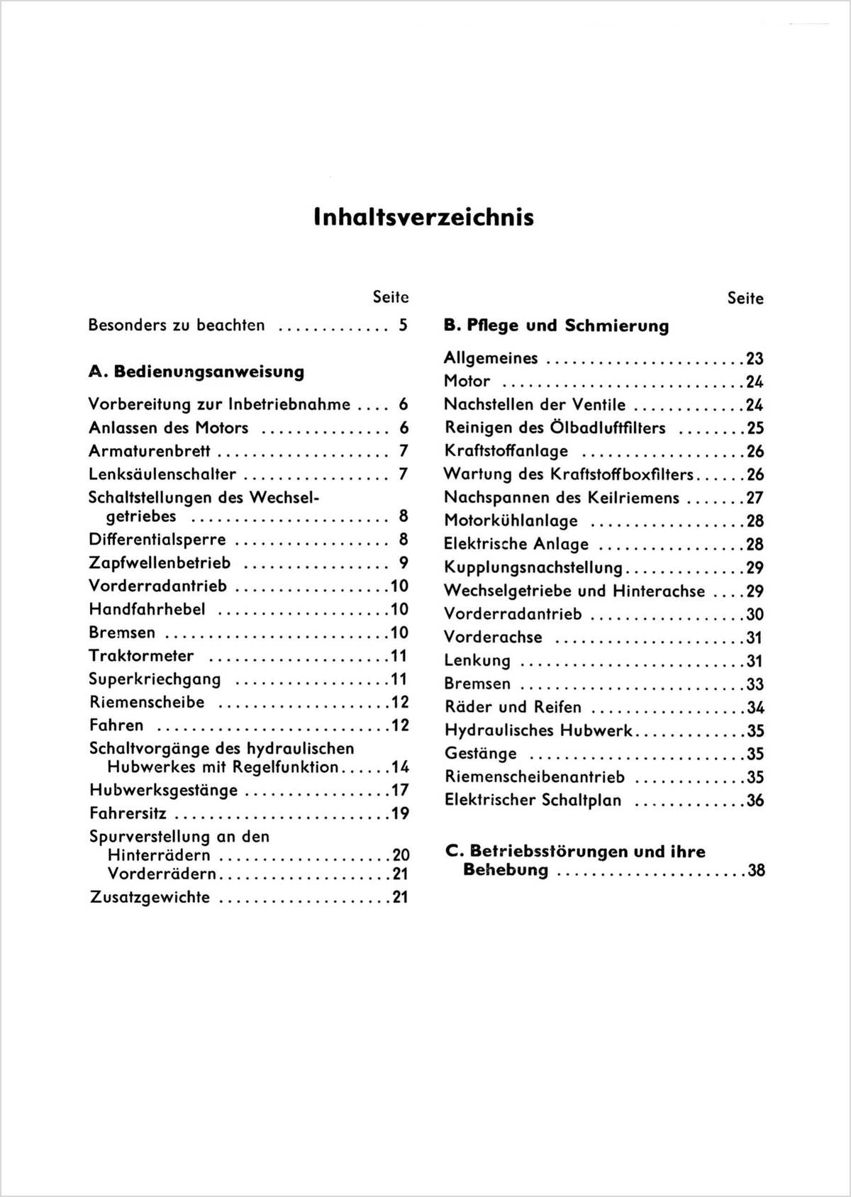 Steyr 760 und 760a Traktor Betriebsanleitung TS 51/11, Inhaltsverzeichnis