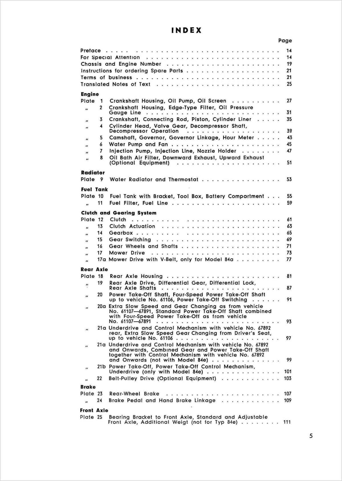 Steyr 84 84a 84e 84s Traktor Ersatzteilkatalog Ausgabe 1961, Inhaltsverzeichnis, Seite 3