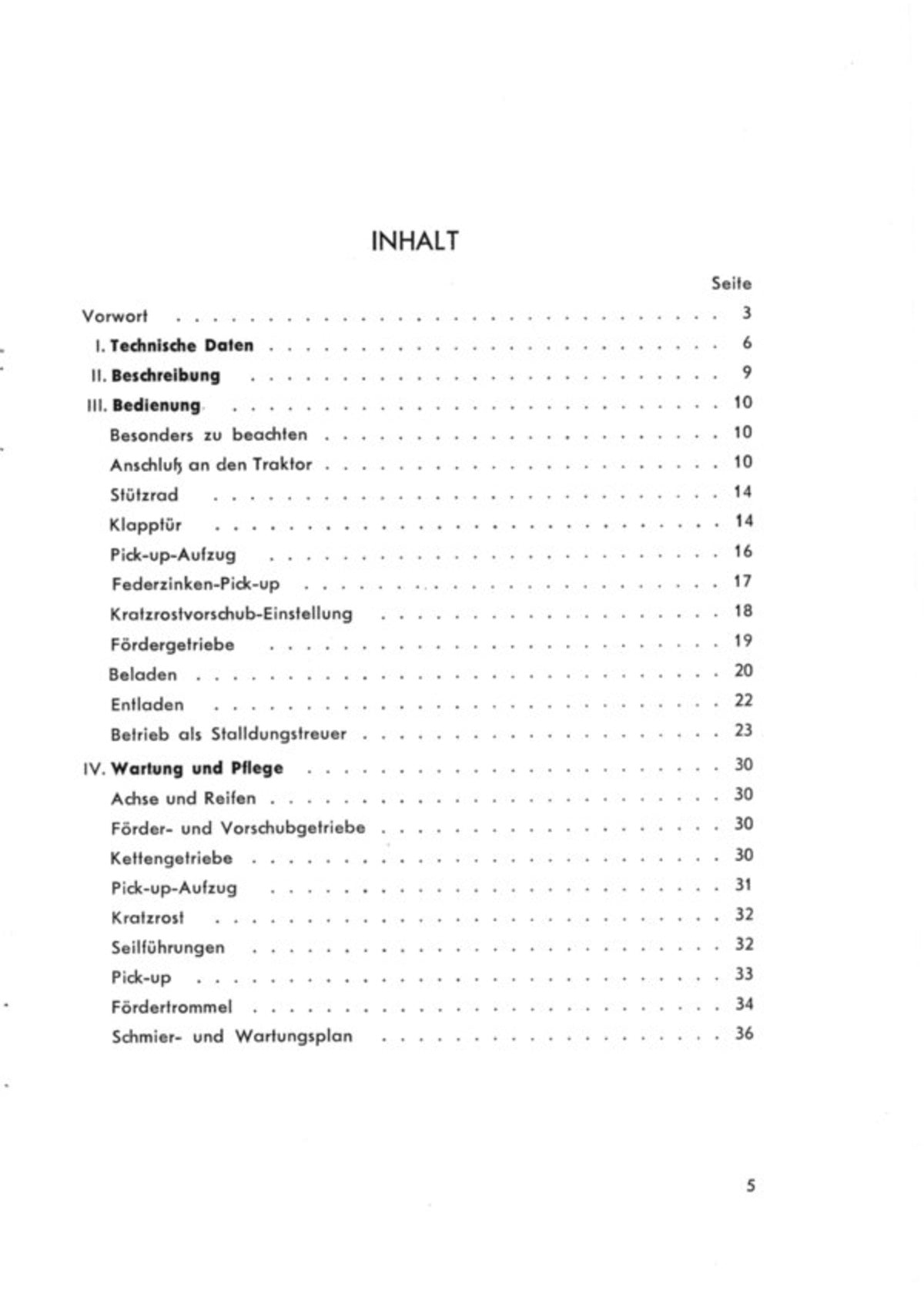 Steyr Hamster System Weichel Betriebsanleitung Ausgabe 1965, Inhaltsverzeichnis