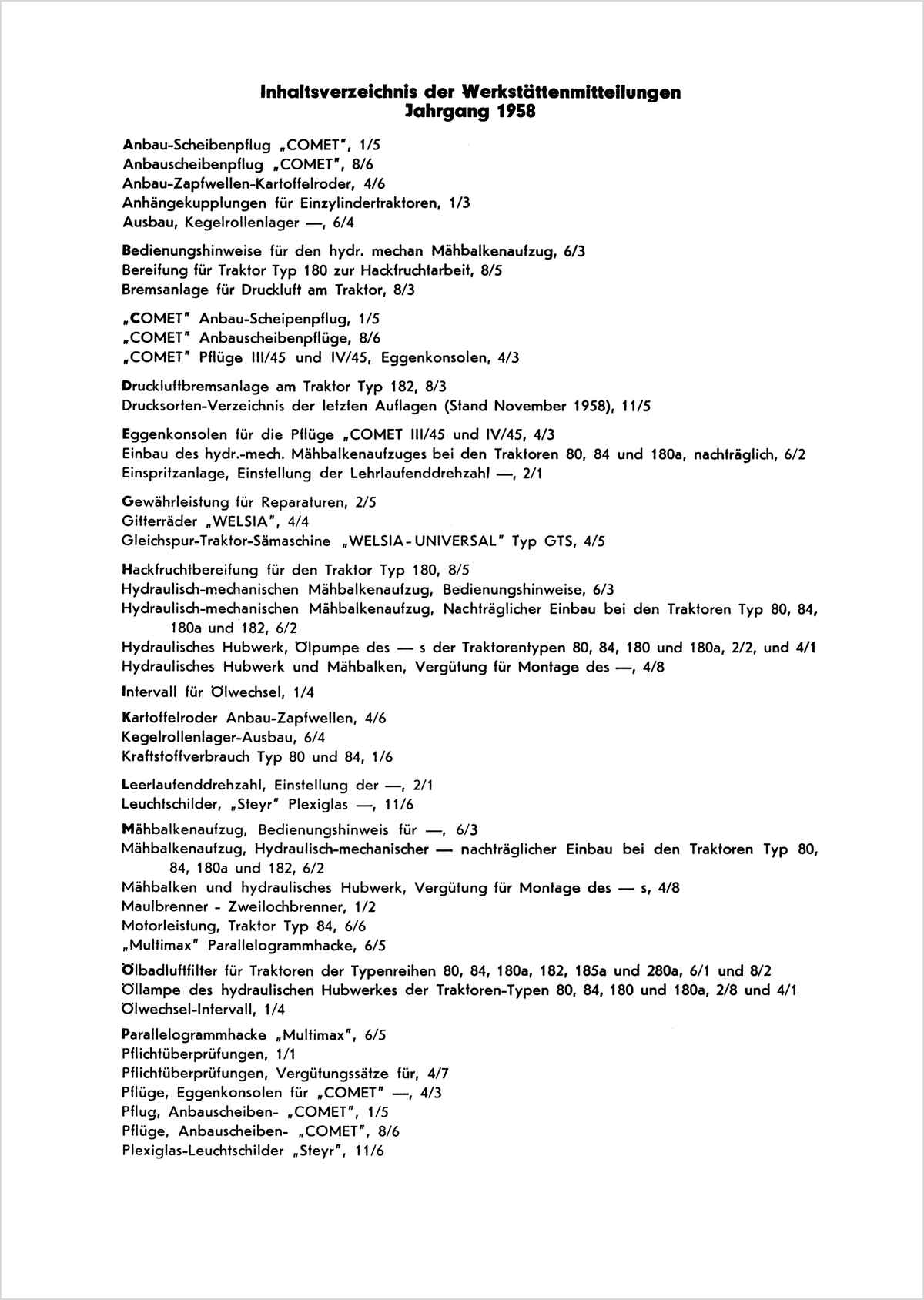 Steyr Kundendienst Werkstätten-Mitteilung Traktoren 1958 TS 129/55, Inhaltsverzeichnis, Seite 2