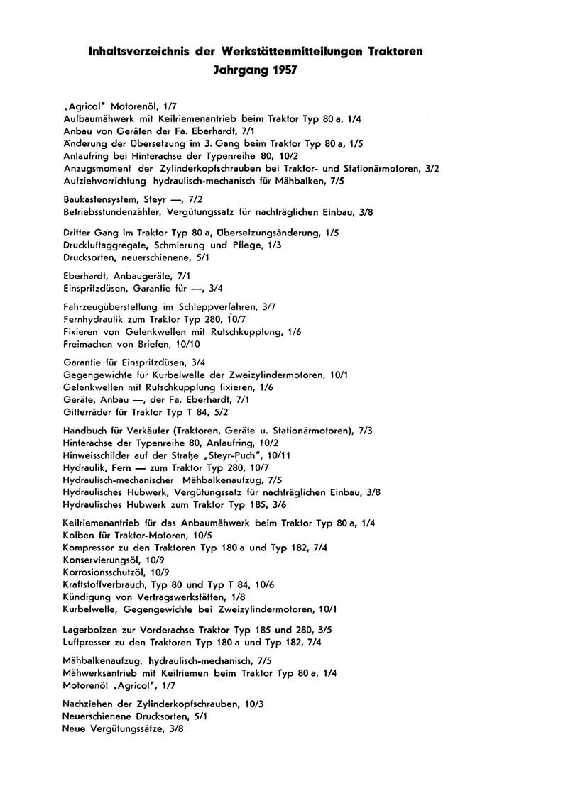 Steyr Kundendienst Werkstätten - Mitteilung Traktoren 1958