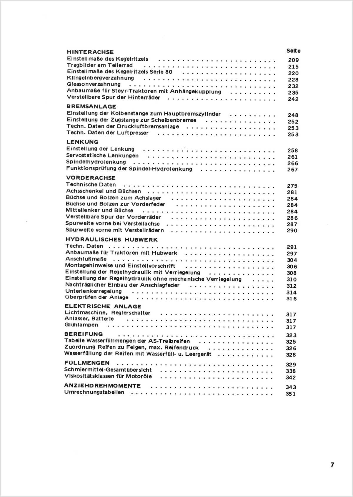 Steyr Werkstattdaten für Traktoren - Ausgbe 1980 TS 279/79, Inhaltsverzeichnis, Seite 2