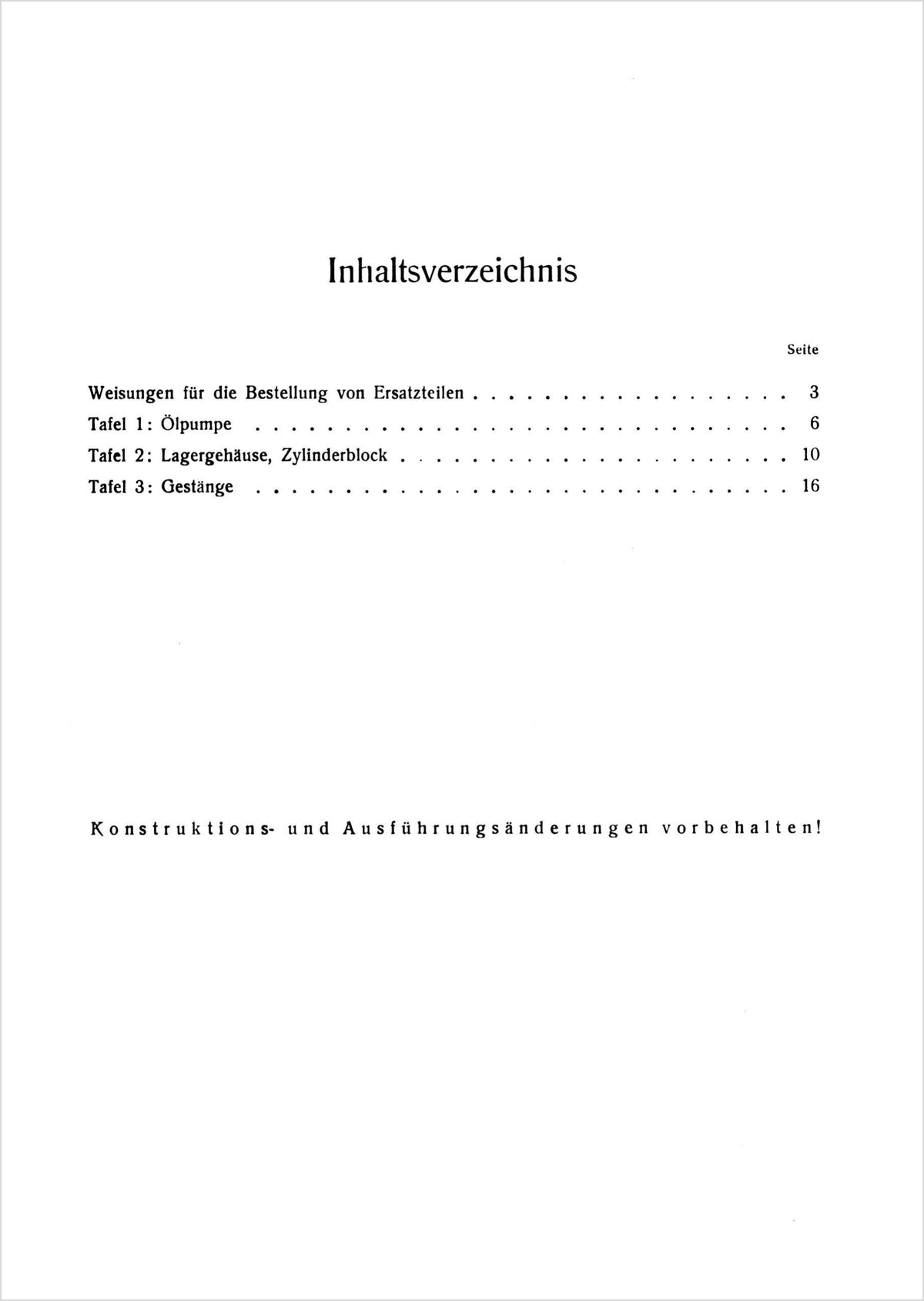 Steyr 180 Hydraulisches Hubwerk Ersatzteilkatalog TS 11/54, Inhaltsverzeichnis