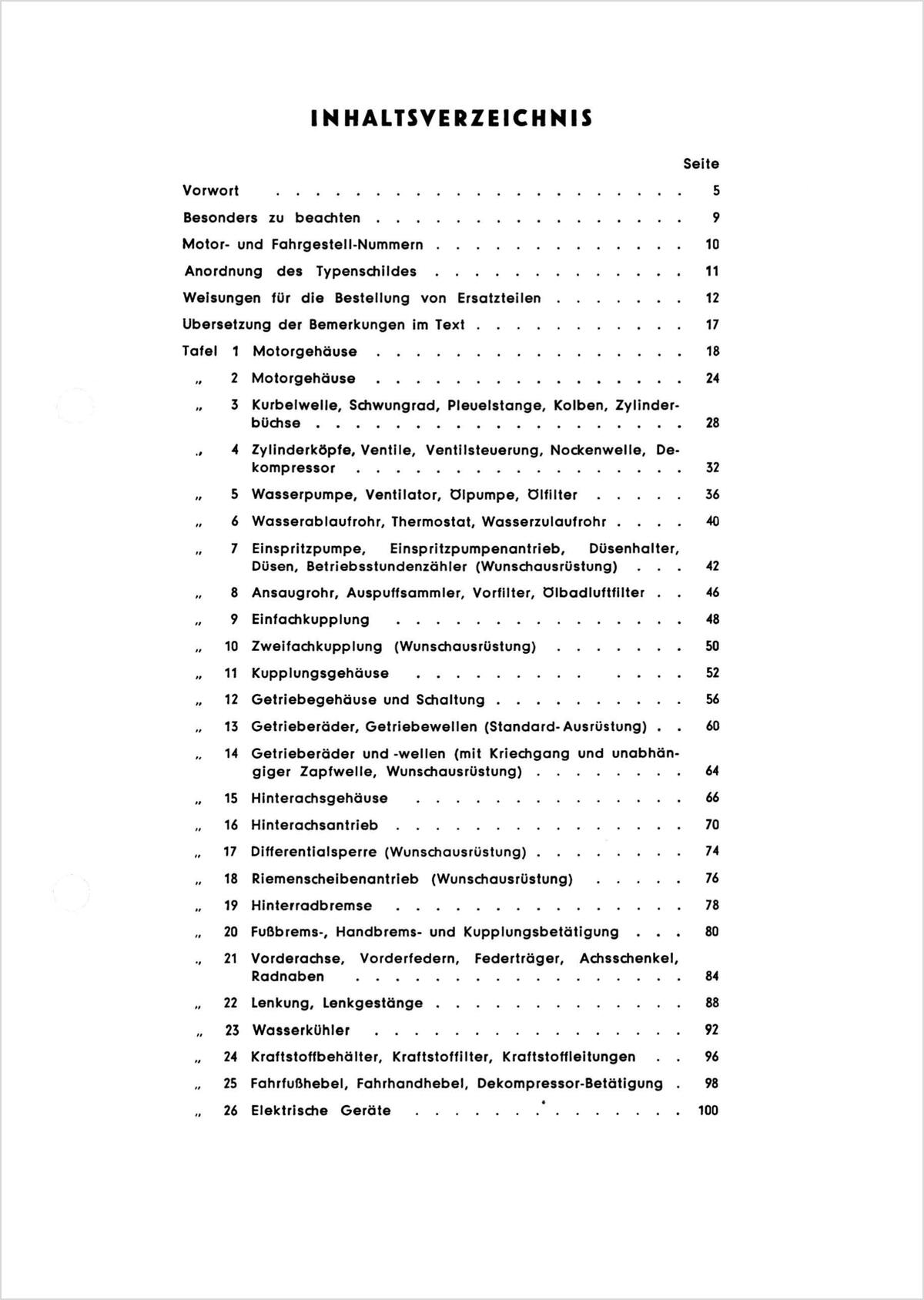 Steyr 185 Traktor Ersatzteilkatalog TS 80/55, Inhaltsverzeichnis, Seite 1