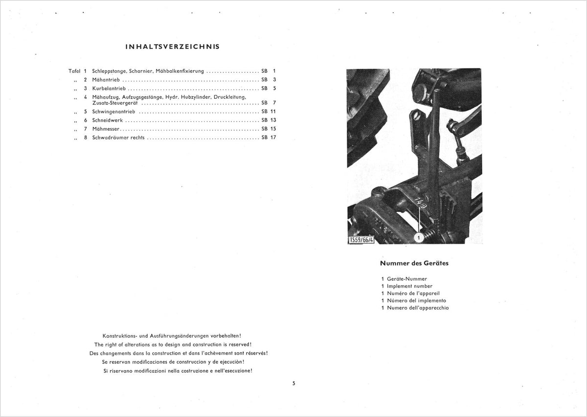 Steyr 30 30n 40 Busatis Doppelmesser-Schneidwerk Ersatzteilkatalog Ausgabe 1967, Inhaltsverzeichnis