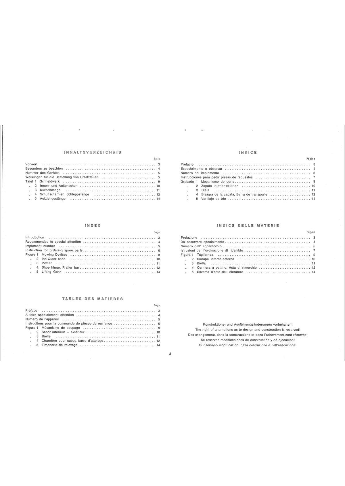 Steyr 30 und 30n Anbaumähwerk Ersatzteilkatalog TS 82/67, Inhaltsverzeichnis