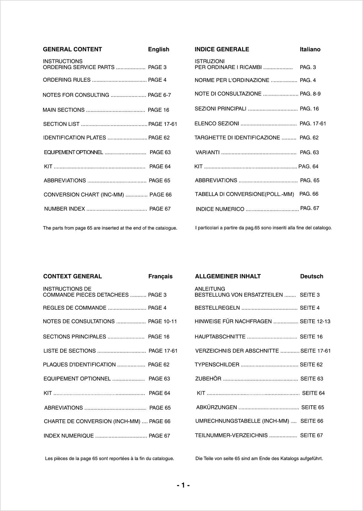Steyr 4055 und 4065 Kompakt Traktor Ersatzteilkatalog, Inhaltsverzeichnis