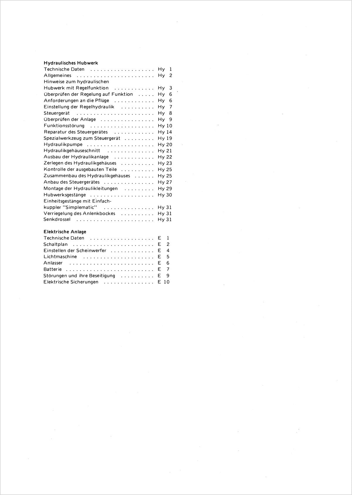 Steyr 658 und 768 Traktor Reparaturanleitung TS 201/79, Inhaltsverzeichnis, Seite 2