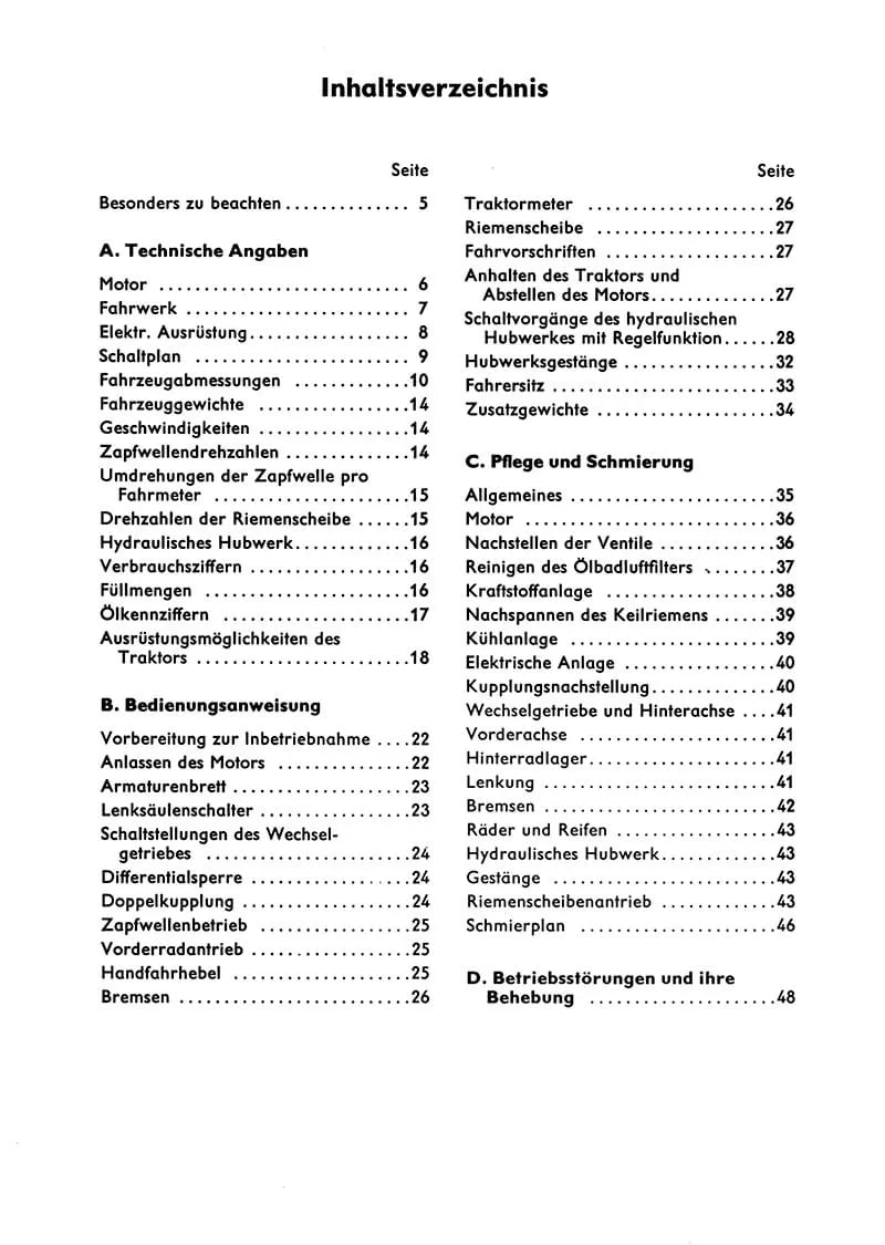 Steyr 70 Traktor Betriebsanleitung