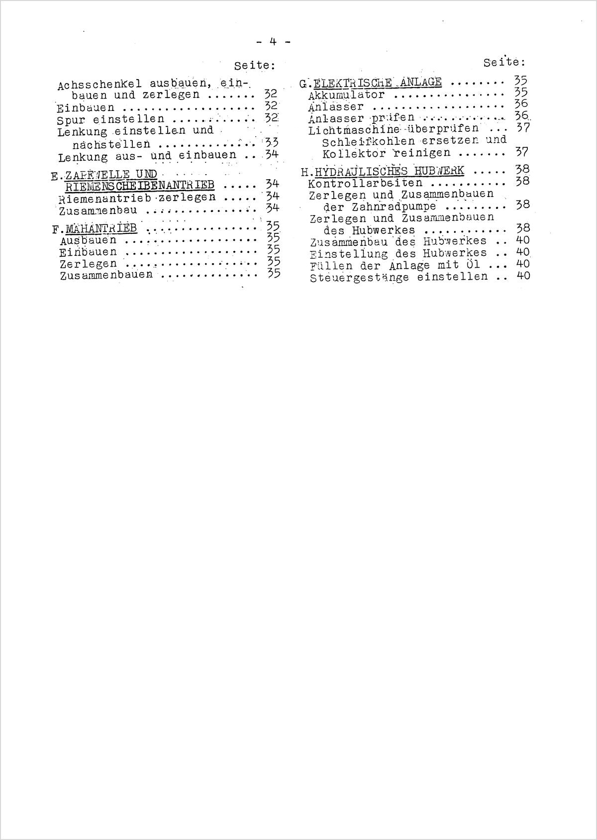 Steyr 80 80a 80s 84 84s 180 180a 182 Hydraulisches Hubwerk Reparaturanleitung Ausgabe 1960, Inhaltsverzeichnis, Seite 2