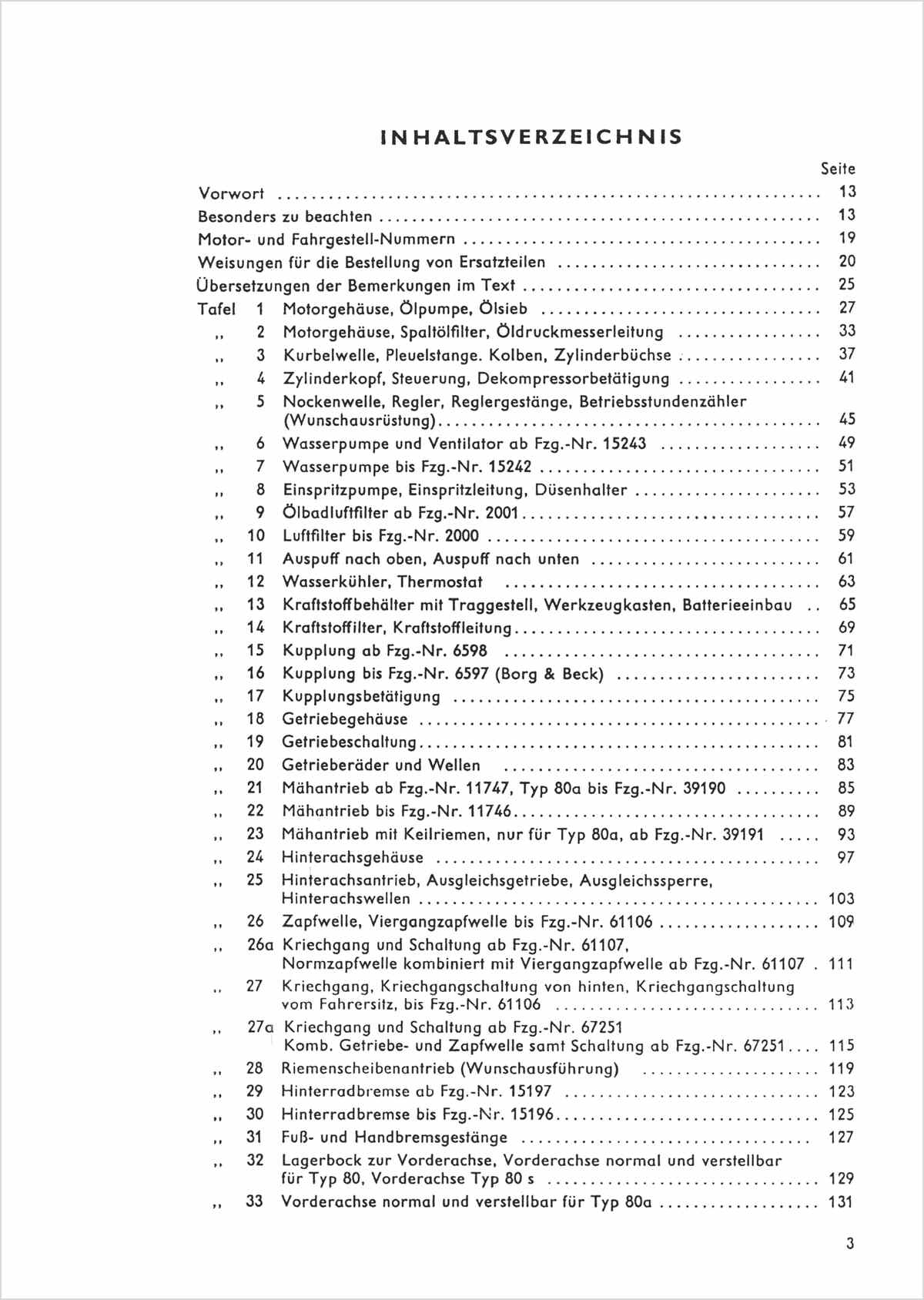 Steyr 80 80a 80s Traktor Ersatzteilkatalog TS 67/60, Inhaltsverzeichnis, Seite 1