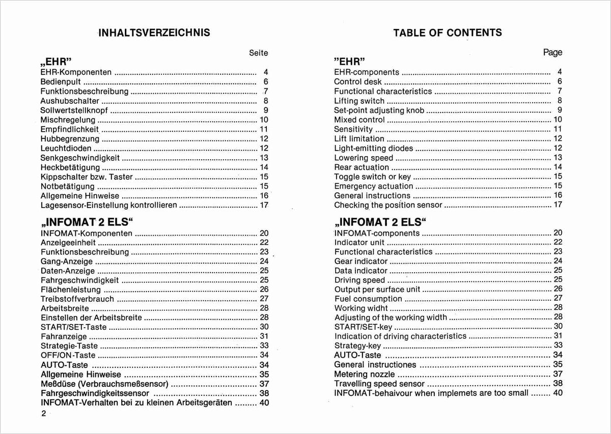 Steyr 8080 8090 8110 8130 8150 8165 8170 8180 EHR Betriebsanleitung TS 251/90, Inhaltsverzeichnis