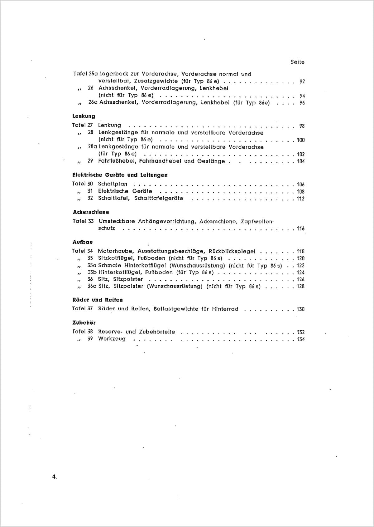 Steyr 86 86e 86s Traktor Ersatzteilkatalog TS 64/64, Inhaltsverzeichnis, Seite 2
