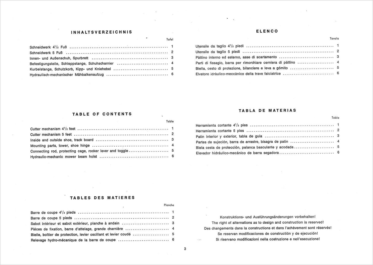 Steyr 86 Anbaumähwerk Ersatzteilkatalog TS 50/58, Inhaltsverzeichnis, Seite 1