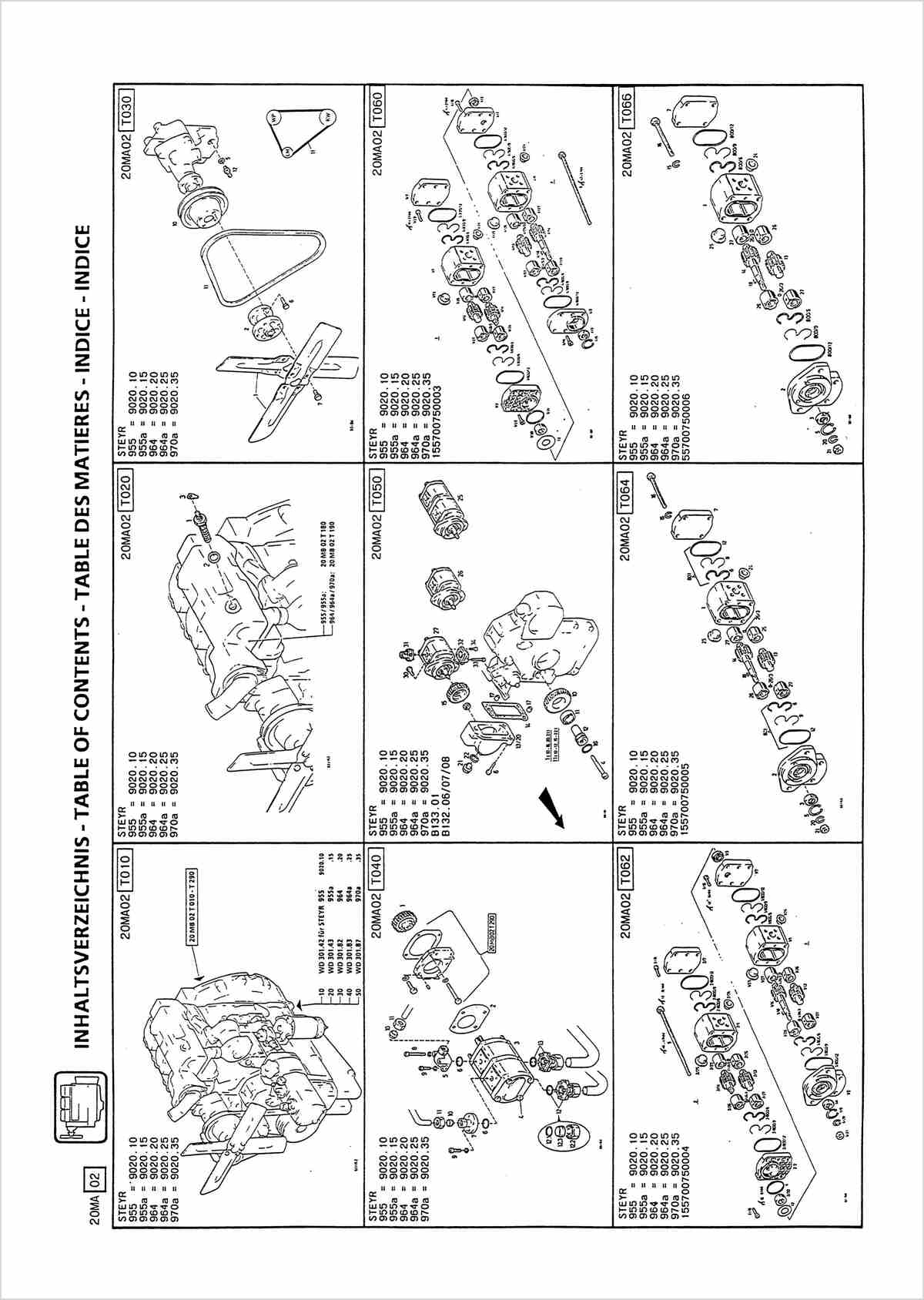 Steyr 955 955a 964 964a 970a Traktor Ersatzteilkatalog TS 290/94, Inhaltsverzeichnis, Seite 2