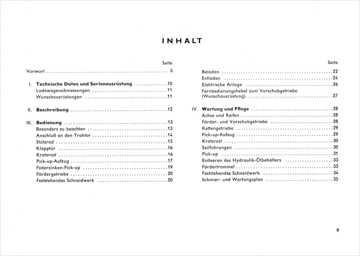 Steyr Hamster 802 802V 803 803V Betriebsanleitung Ausgabe 1980, Inhaltsverzeichnis
