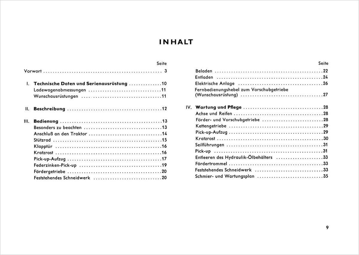 Steyr Hamster 802 und 803 Betriebsanleitung TS 158/20, Inhaltsverzeichnis
