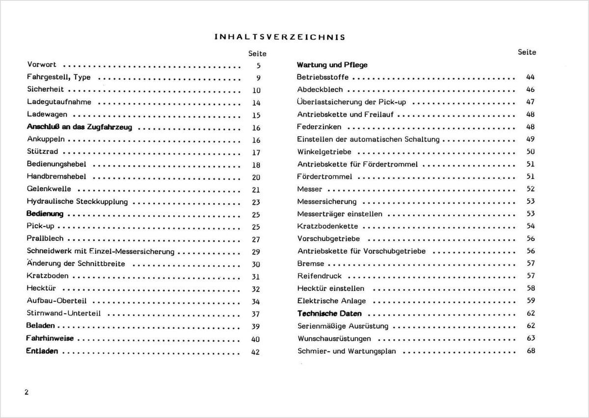 Steyr Hamster 8023 und 8028 Betriebsanleitung TS 281/84, Inhaltsverzeichnis