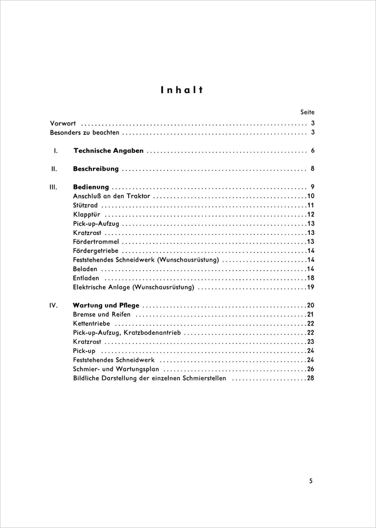 Steyr Hamster Minor System Weichel Betriebsanleitung TS 71/69, Inhaltsverzeichnis