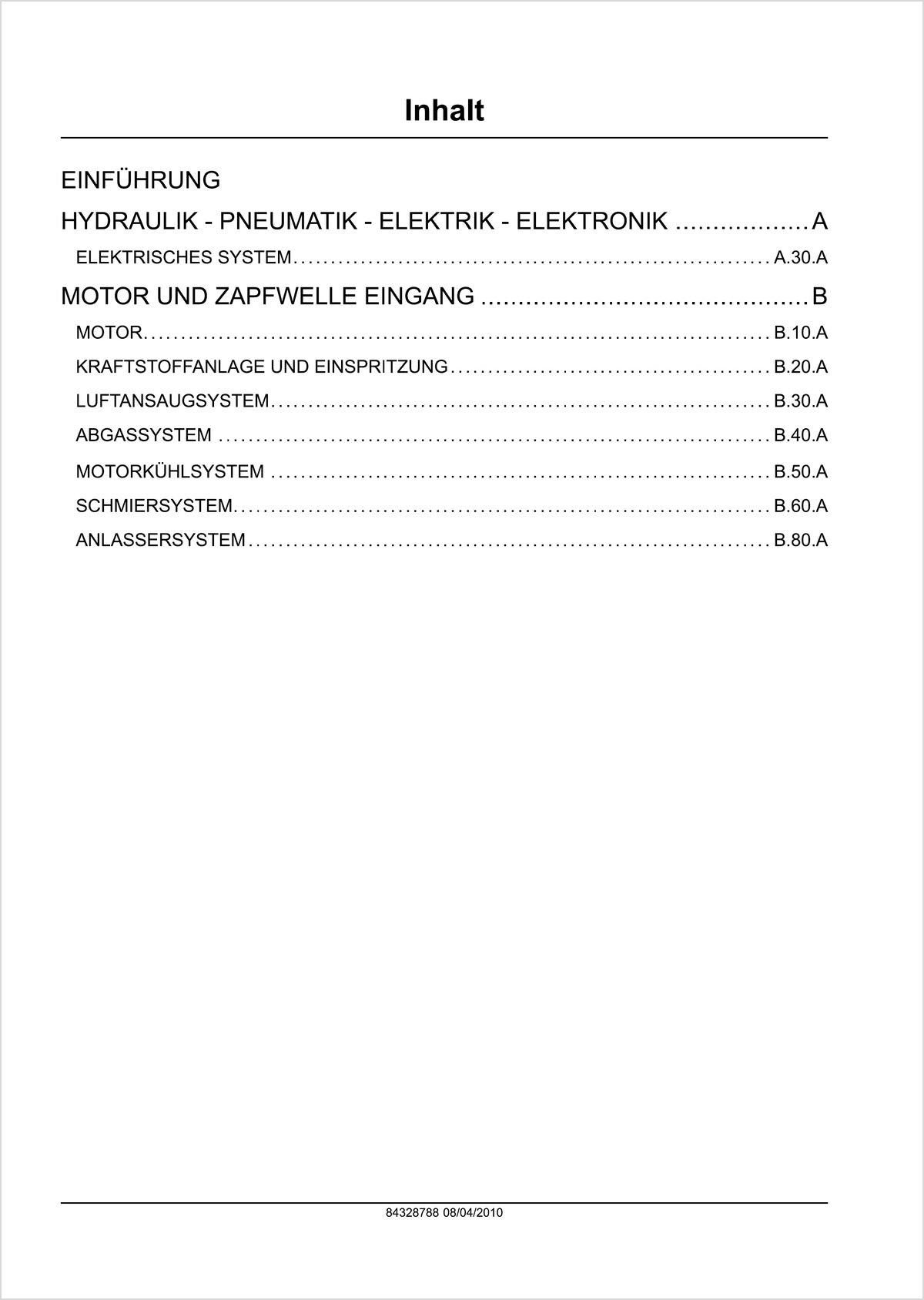 Steyr Motoren F4 Modelle Wartungshandbuch, Inhaltsverzeichnis