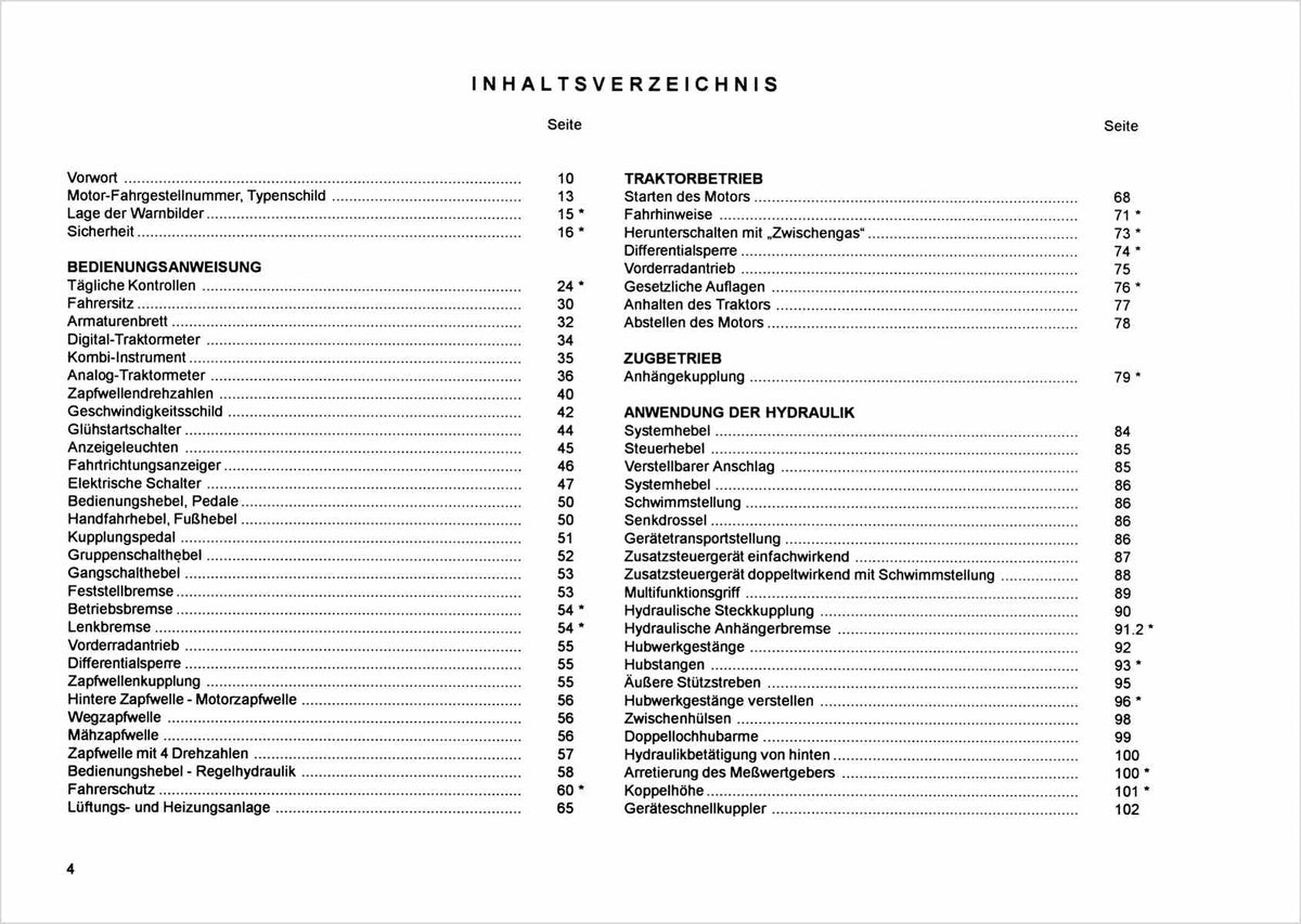 Steyr Multi-Trac M948 M948a M958 M958a Betriebsanleitung TS 200/97, Inhaltsverzeichnis