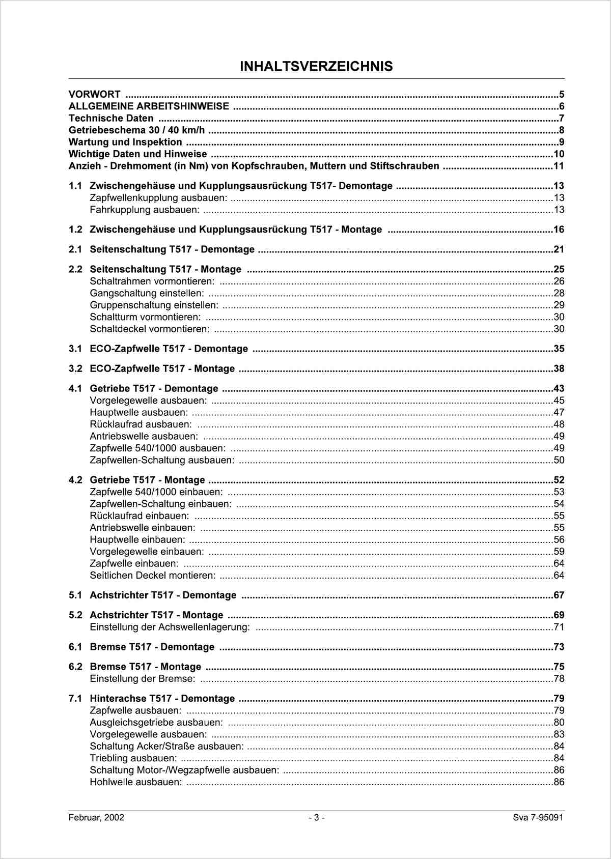 Steyr Multi-Trac M948 M958 M963 Service-Training-Handbuch Ausgabe 2001, Inhaltsverzeichnis, Seite 3