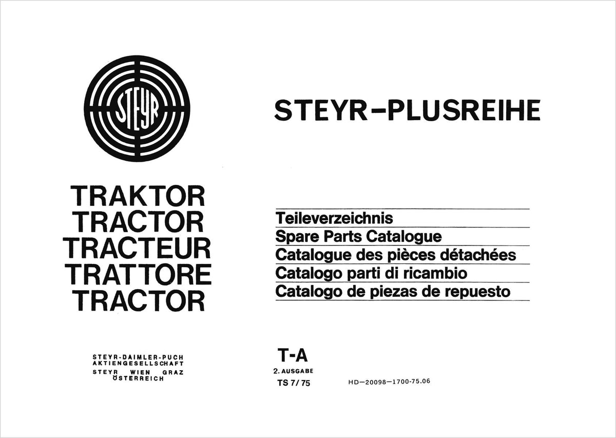Steyr Plus-Serie Motoren und Nebenaggregate Teileverzeichnis TS 1/73, Inhaltsverzeichnis