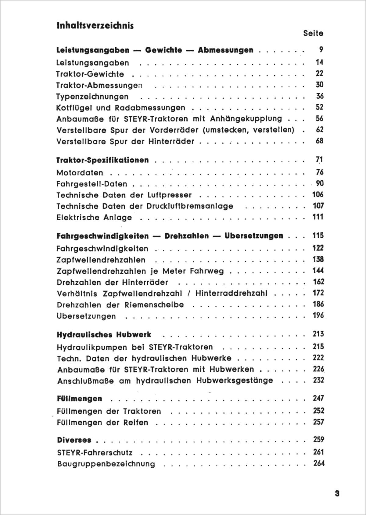 Steyr Plus-Serie Traktoren Werkstattdaten - Ausgabe 1970 Ausgabe 1970, Inhaltsverzeichnis, Seite 1