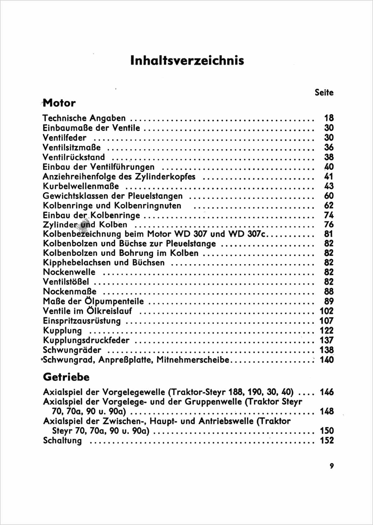 Steyr Werkstattdaten für Traktoren - Ausgabe 1969 TS 93/68, Inhaltsverzeichnis, Seite 1