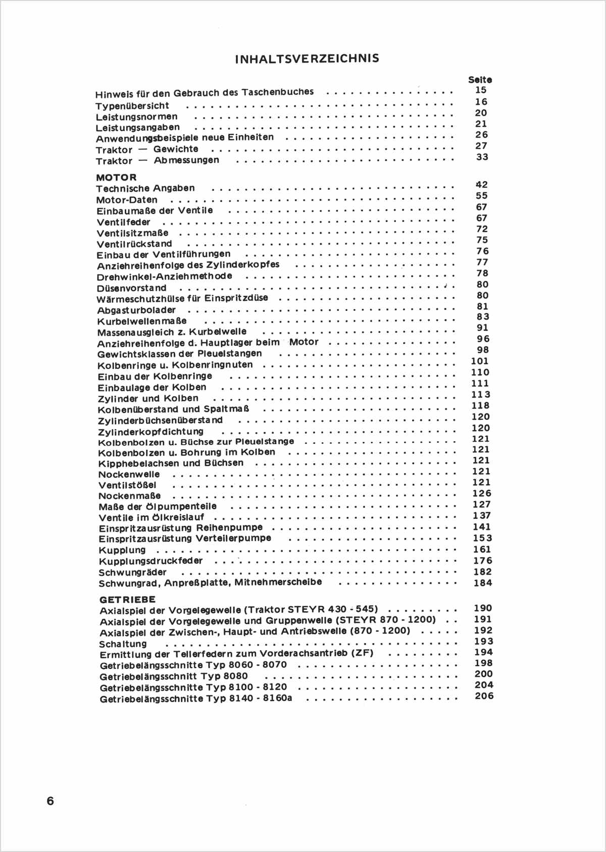 Steyr Werkstattdaten für Traktoren - Ausgbe 1980 TS 279/79, Inhaltsverzeichnis, Seite 1