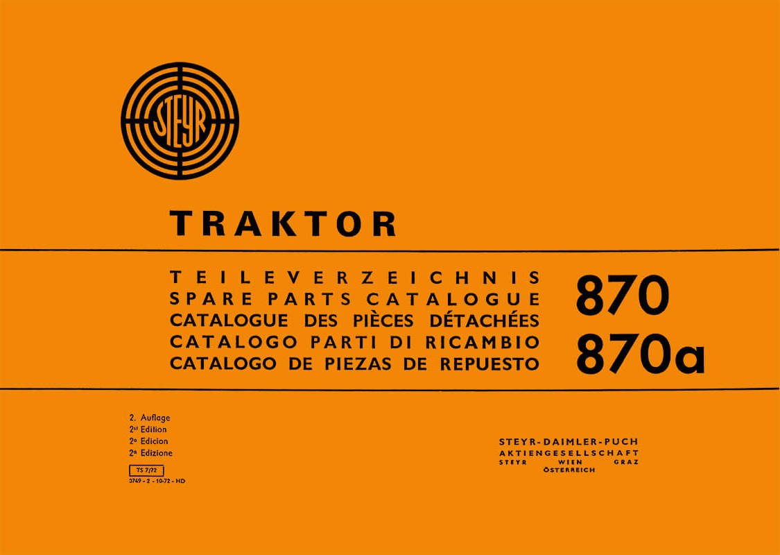 Steyr 870 und 870a Traktor Ersatzteilkatalog